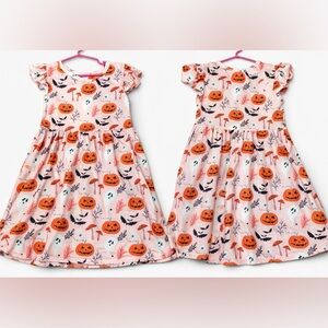 Girls Halloween Pumpkin Ghost Dress Size 5/6 Fall Twirl Dress